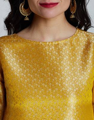 Yellow printed silk ethnic-kurtis 5