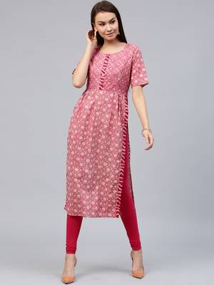 Pink printed cotton ethnic-kurtis 1