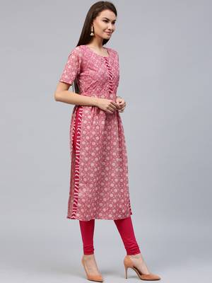 Pink printed cotton ethnic-kurtis 2