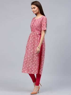 Pink printed cotton ethnic-kurtis 3