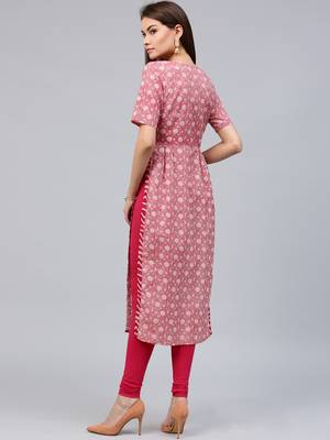 Pink printed cotton ethnic-kurtis 4