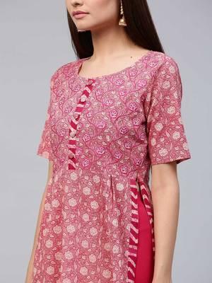 Pink printed cotton ethnic-kurtis 5