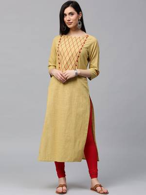 Beige embroidered cotton ethnic-kurtis 1