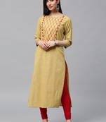 Beige embroidered cotton ethnic-kurtis