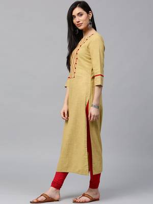 Beige embroidered cotton ethnic-kurtis 2