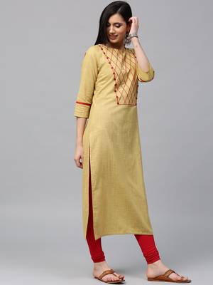Beige embroidered cotton ethnic-kurtis 3