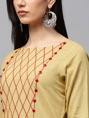 Beige embroidered cotton ethnic-kurtis 4