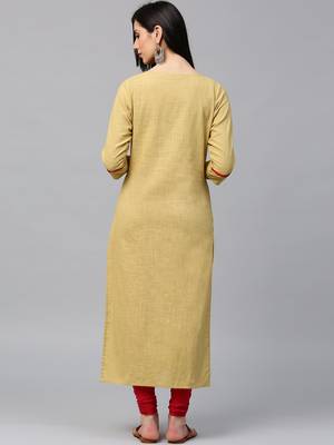 Beige embroidered cotton ethnic-kurtis 5