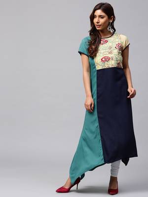 Blue plain rayon ethnic-kurtis 1