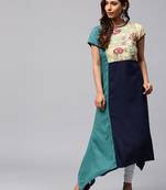 Blue plain rayon ethnic-kurtis