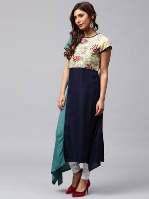 Blue plain rayon ethnic-kurtis 2