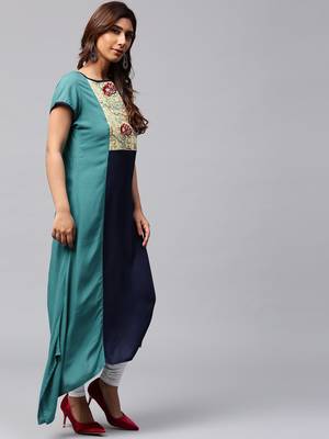 Blue plain rayon ethnic-kurtis 4