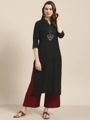 Black plain rayon ethnic-kurtis 1