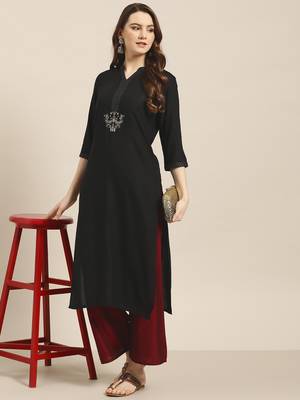 Black plain rayon ethnic-kurtis 5