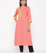 Peach printed cotton silk ethnic-kurtis