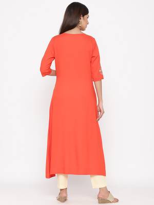 Orange embroidered viscose rayon ethnic-kurtis 3