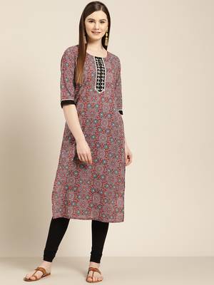 Maroon embroidered cotton ethnic-kurtis 1