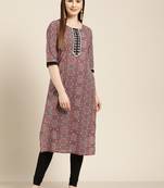 Maroon embroidered cotton ethnic-kurtis