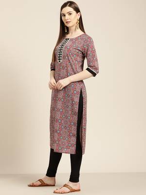 Maroon embroidered cotton ethnic-kurtis 2
