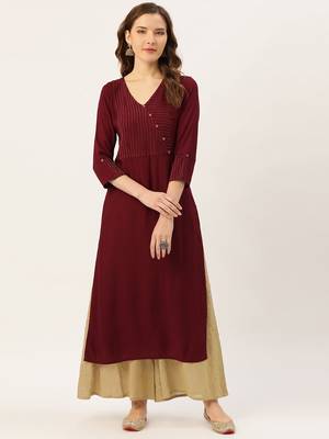 Maroon plain cotton silk ethnic-kurtis 1
