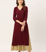 Maroon plain cotton silk ethnic-kurtis