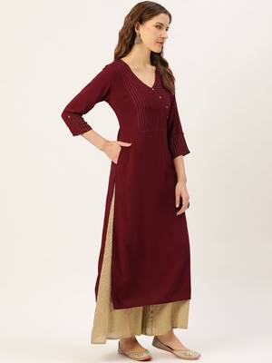 Maroon plain cotton silk ethnic-kurtis 2