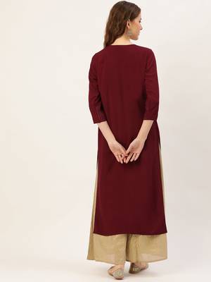 Maroon plain cotton silk ethnic-kurtis 3