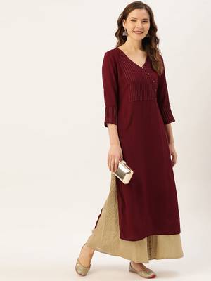 Maroon plain cotton silk ethnic-kurtis 4