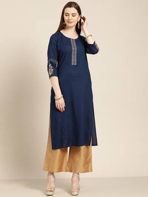 Blue embroidered rayon ethnic-kurtis 1