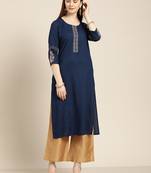 Blue embroidered rayon ethnic-kurtis