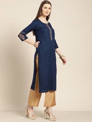 Blue embroidered rayon ethnic-kurtis 2
