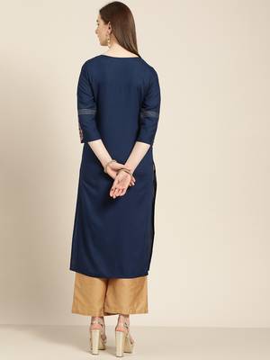 Blue embroidered rayon ethnic-kurtis 3