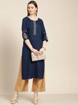 Blue embroidered rayon ethnic-kurtis 5