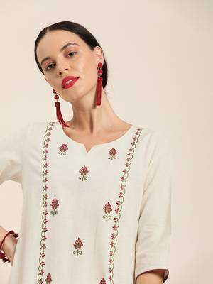 Off-white embroidered cotton ethnic-kurtis 1