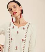 Off-white embroidered cotton ethnic-kurtis