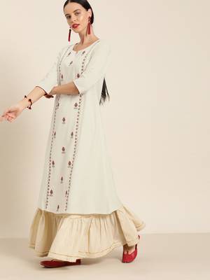 Off-white embroidered cotton ethnic-kurtis 2