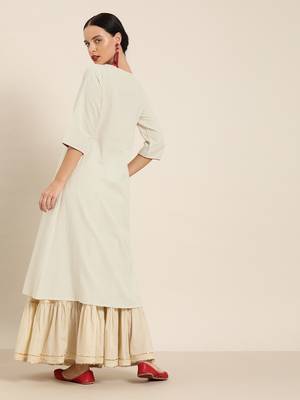 Off-white embroidered cotton ethnic-kurtis 3