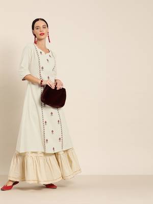 Off-white embroidered cotton ethnic-kurtis 4