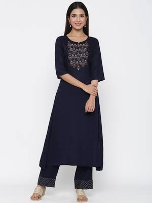 Navy-blue embroidered viscose salwar 1