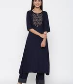 Navy-blue embroidered viscose salwar