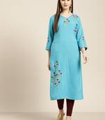 Blue embroidered viscose ethnic-kurtis