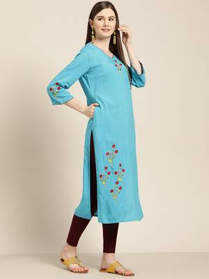 Blue embroidered viscose ethnic-kurtis 2