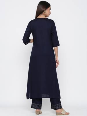 Navy-blue embroidered viscose salwar 3