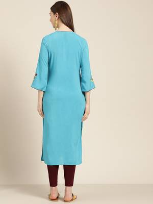 Blue embroidered viscose ethnic-kurtis 3