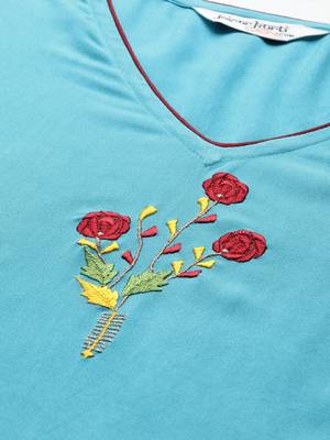 Blue embroidered viscose ethnic-kurtis 4