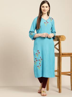 Blue embroidered viscose ethnic-kurtis 5