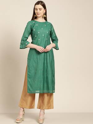 Green embroidered chanderi ethnic-kurtis 1