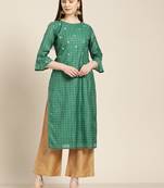 Green embroidered chanderi ethnic-kurtis