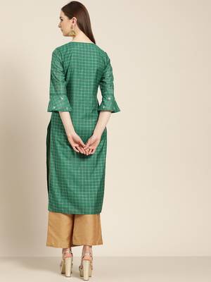 Green embroidered chanderi ethnic-kurtis 3