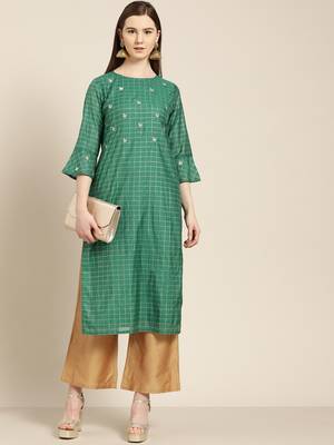 Green embroidered chanderi ethnic-kurtis 5